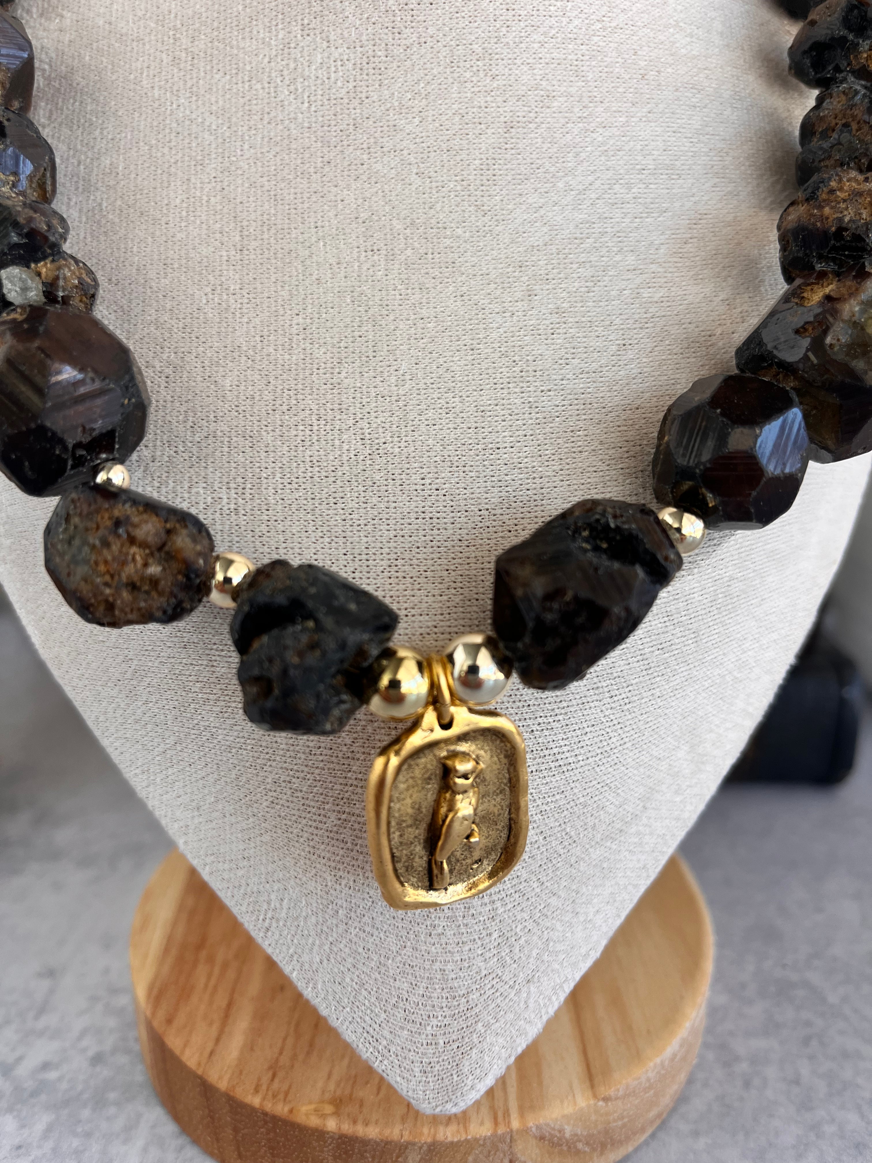 'Genevieve' | Natural Yellow Raw and Faceted Garnet with Antique Gold Pendant