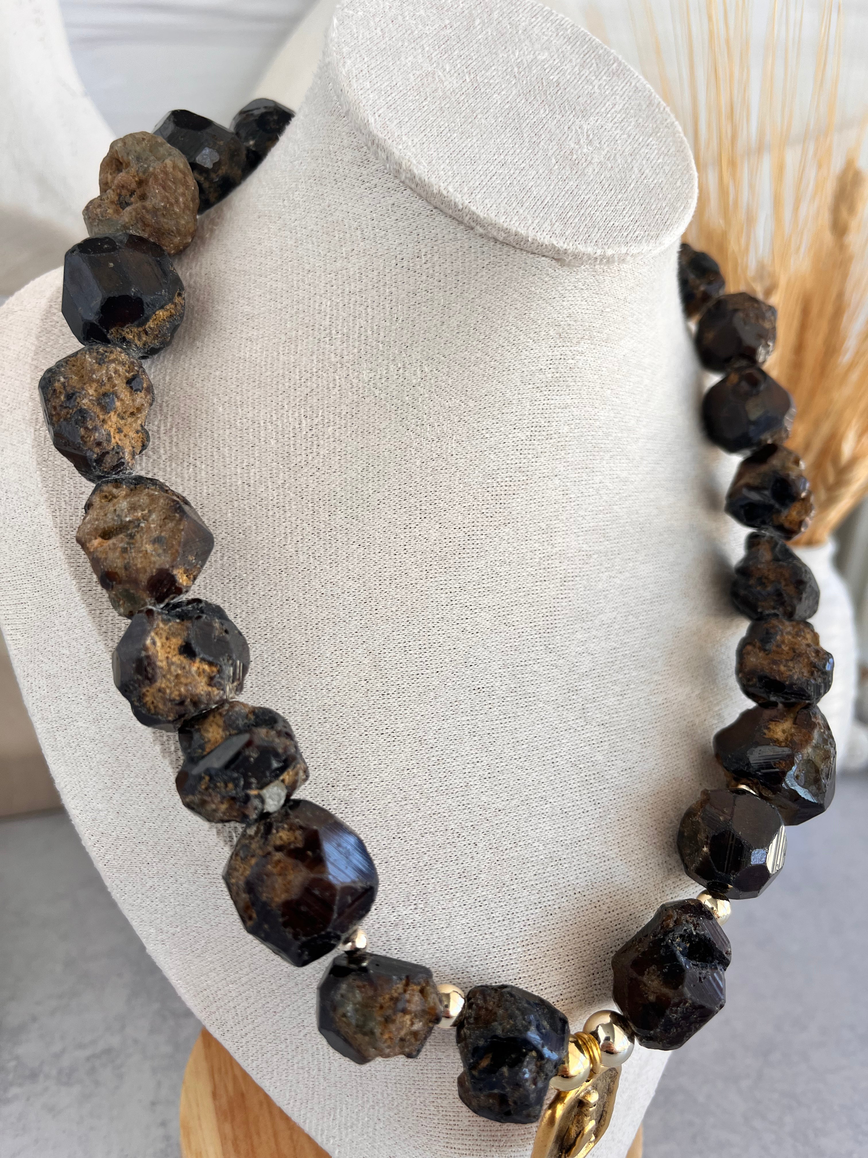 'Genevieve' | Natural Yellow Raw and Faceted Garnet with Antique Gold Pendant