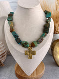 'Colette' | Turquoise and Antique Gold Cross Pendant