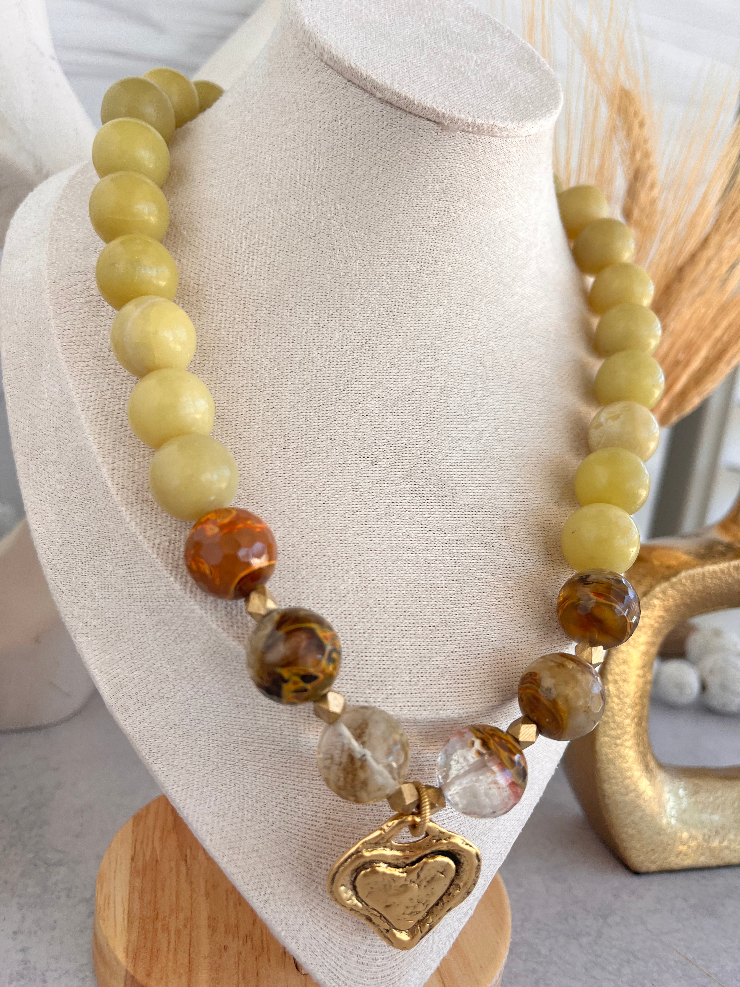 'Solange' | New Jade + Golden Healer with Antique Gold Heart Pendant