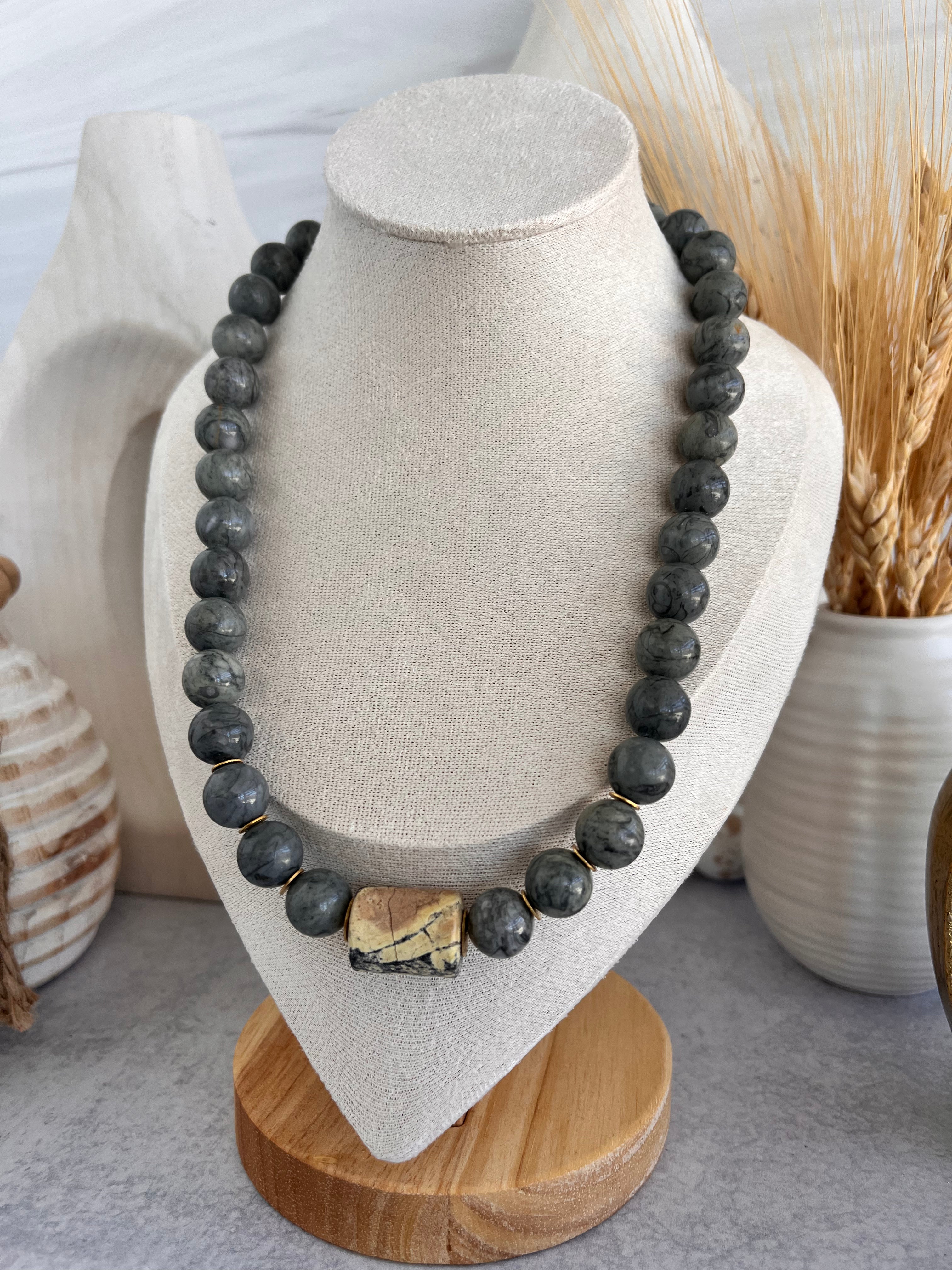 'Esmee' | Picasso Marble Jasper with Natural Serpentine Focal