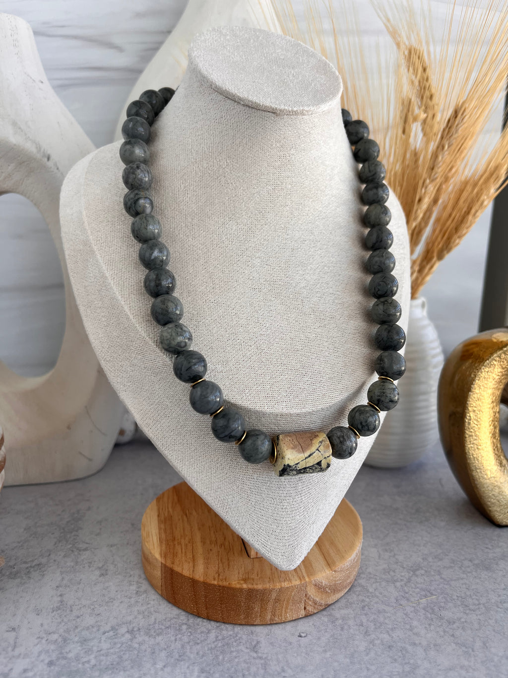 'Esmee' | Picasso Marble Jasper with Natural Serpentine Focal