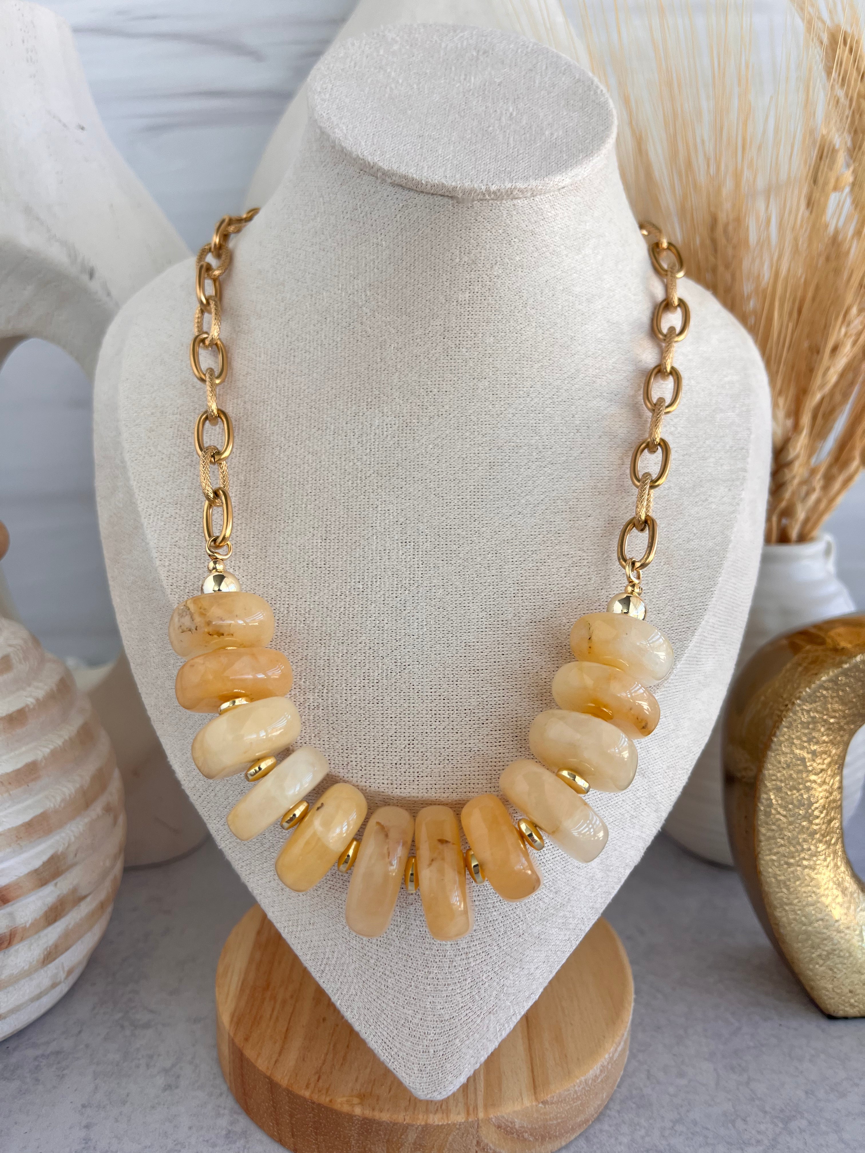 'Zélie' | Graduated Honey Jade with Chain Necklace