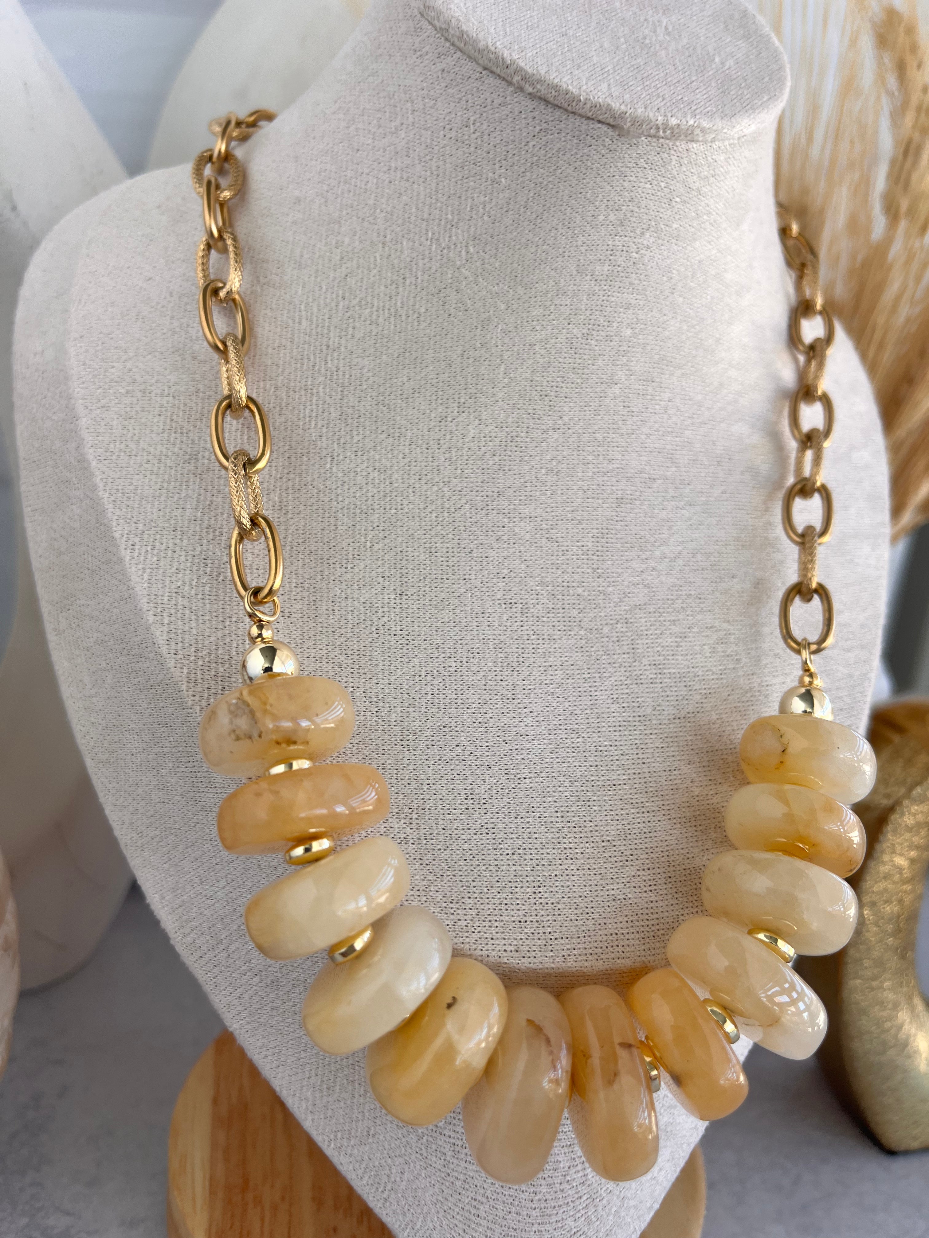 'Zélie' | Graduated Honey Jade with Chain Necklace