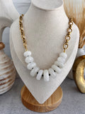 'Camille' | White Jade with Micro African Turquoise Accent and Chain