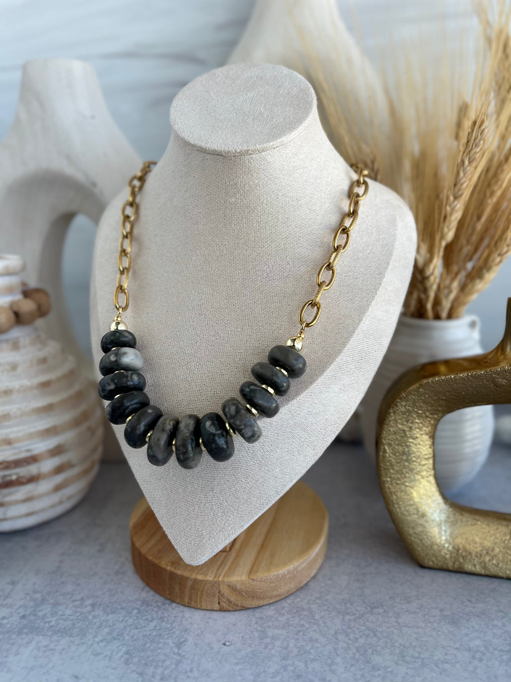 'Voleta' | Picasso Marble Jasper with Chain Necklace