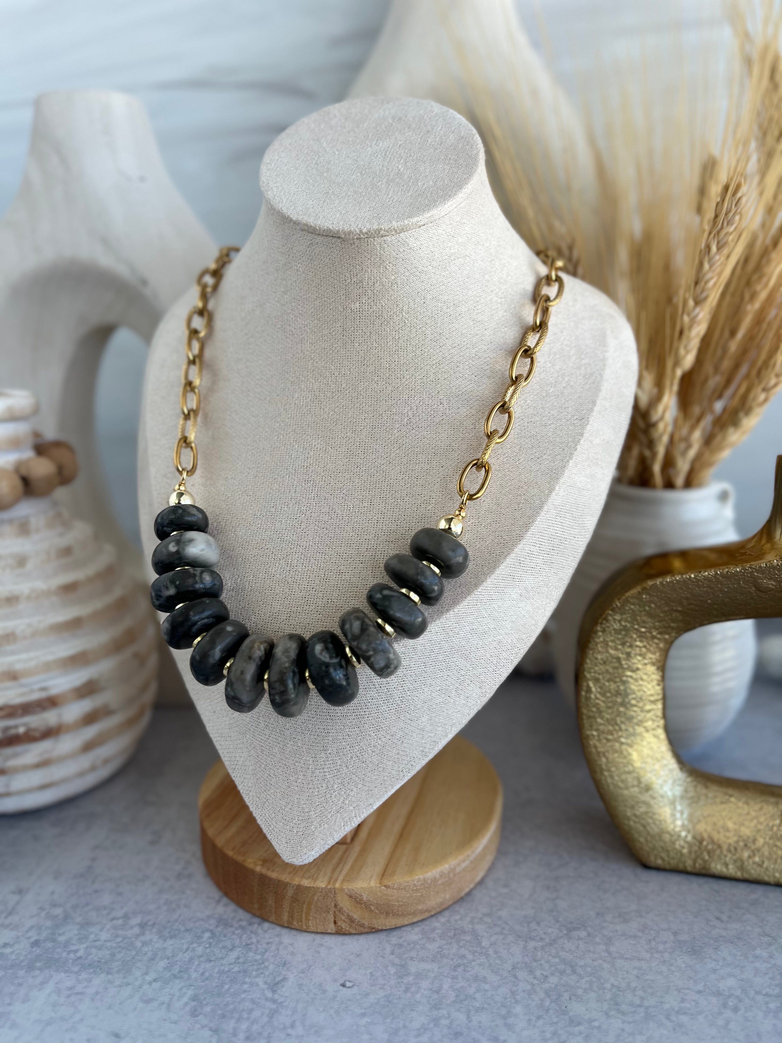 'Voleta' | Picasso Marble Jasper with Chain Necklace