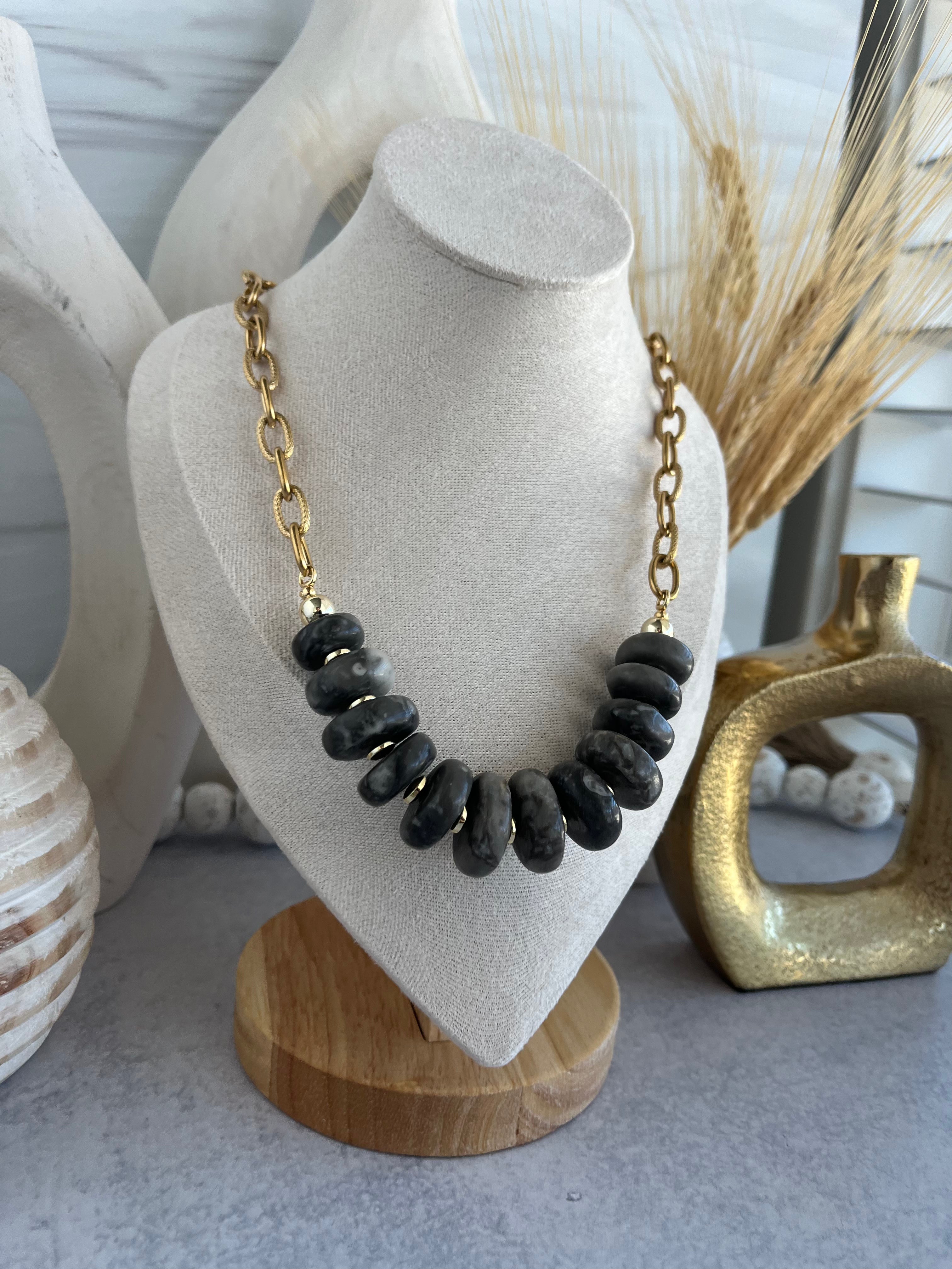 'Voleta' | Picasso Marble Jasper with Chain Necklace