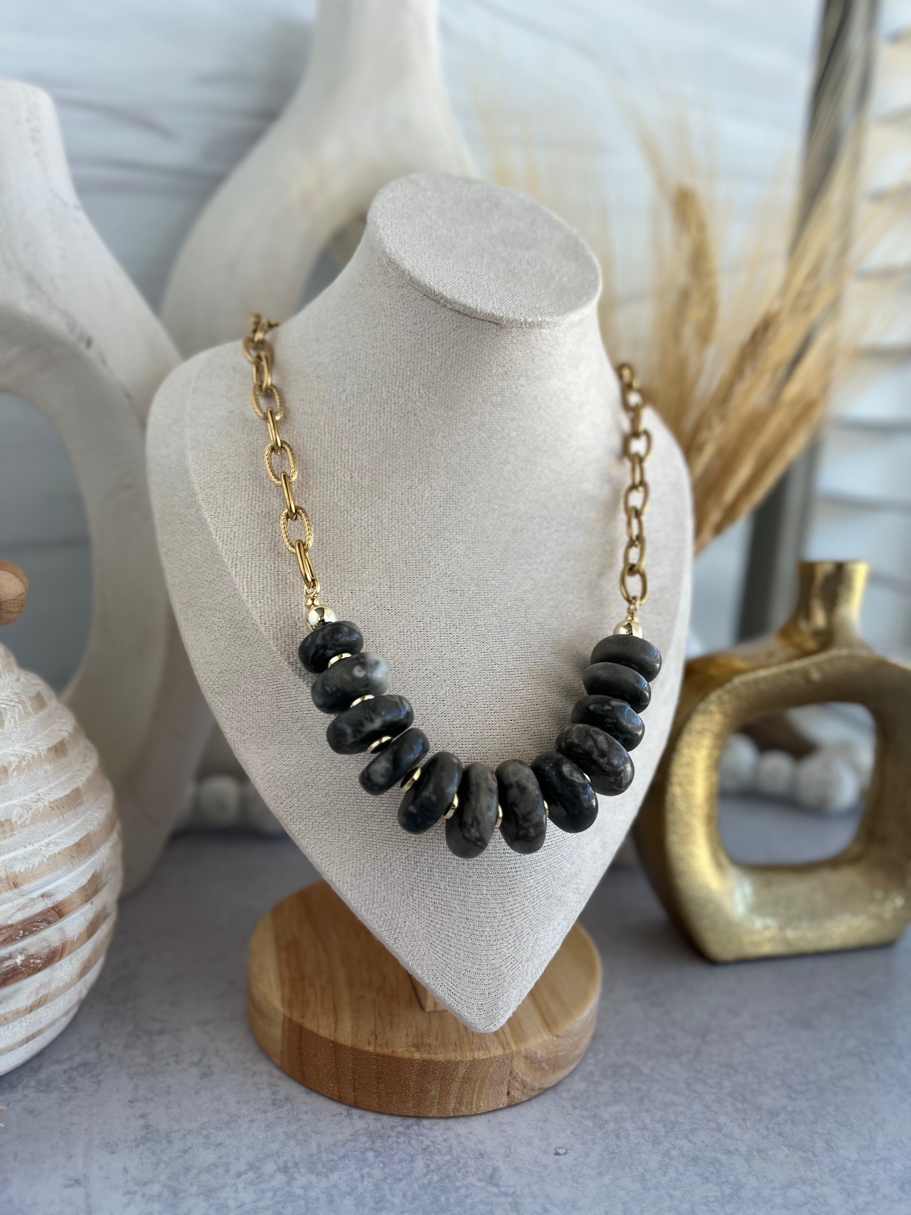 'Voleta' | Picasso Marble Jasper with Chain Necklace