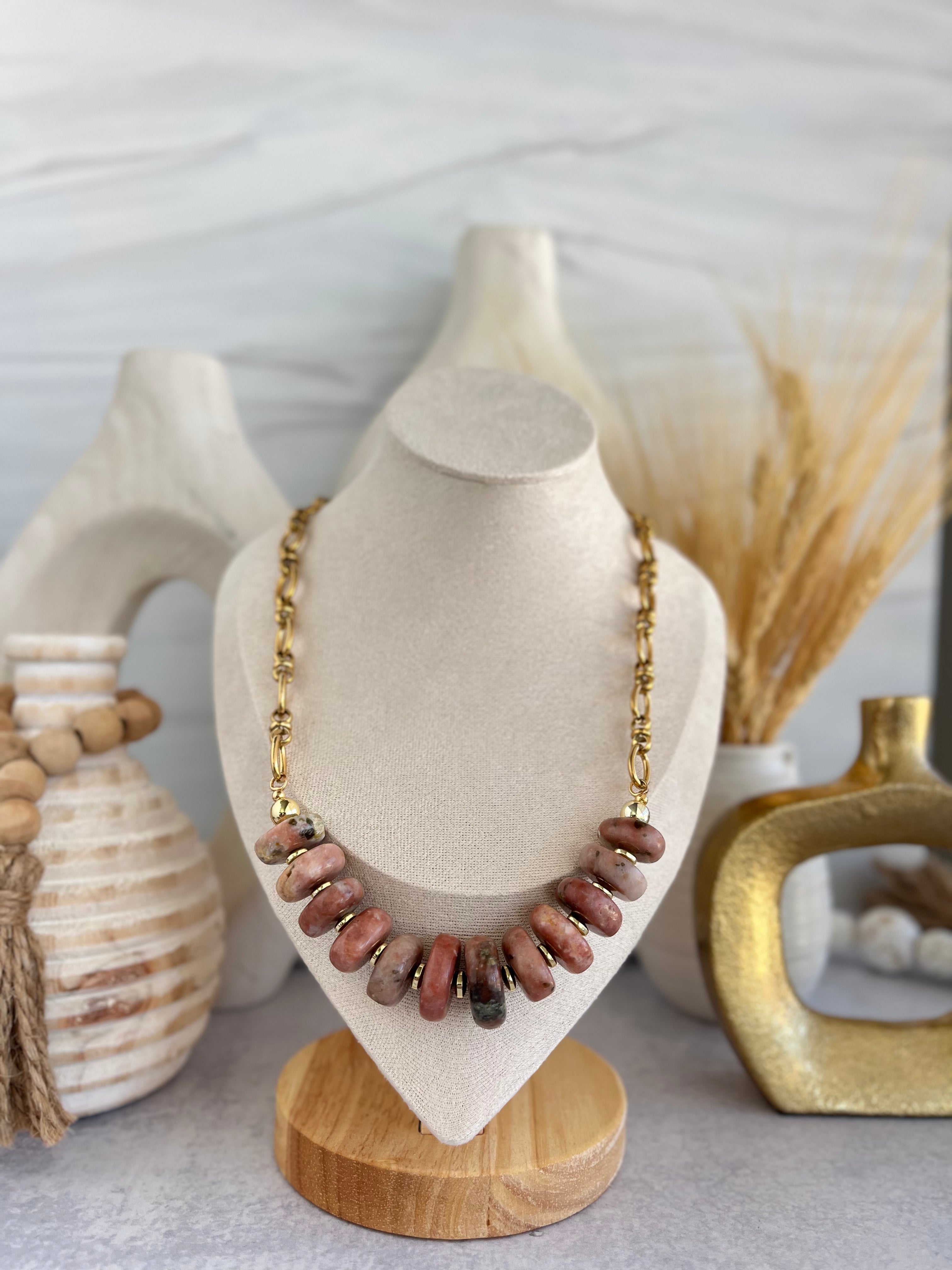 'Fléur' | Graduated Rhodochrosite with Chain Necklace