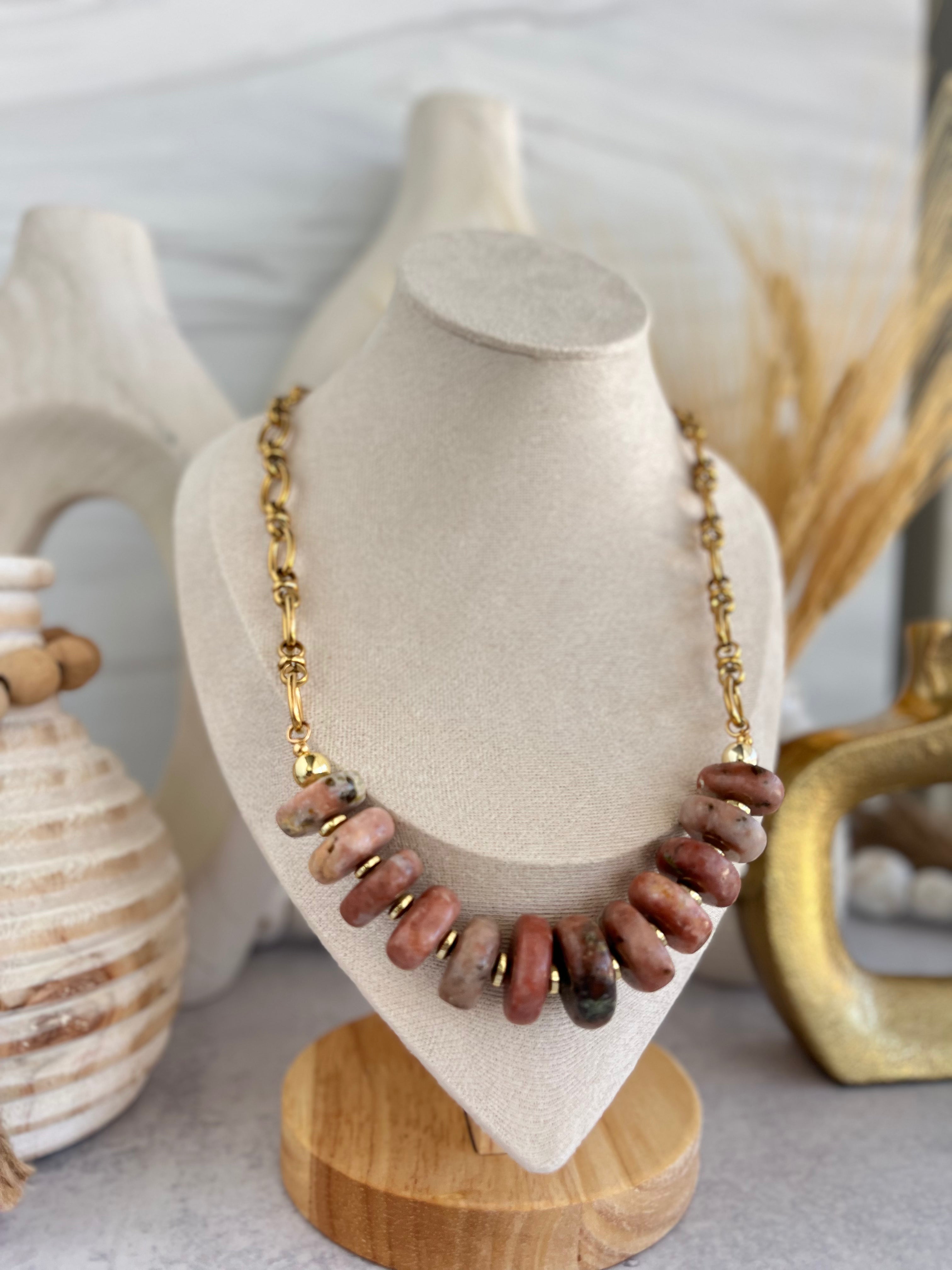 'Fléur' | Graduated Rhodochrosite with Chain Necklace