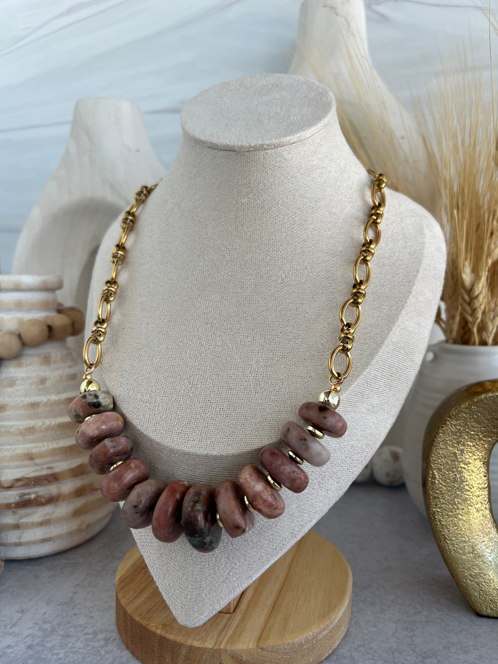 'Fléur' | Graduated Rhodochrosite with Chain Necklace
