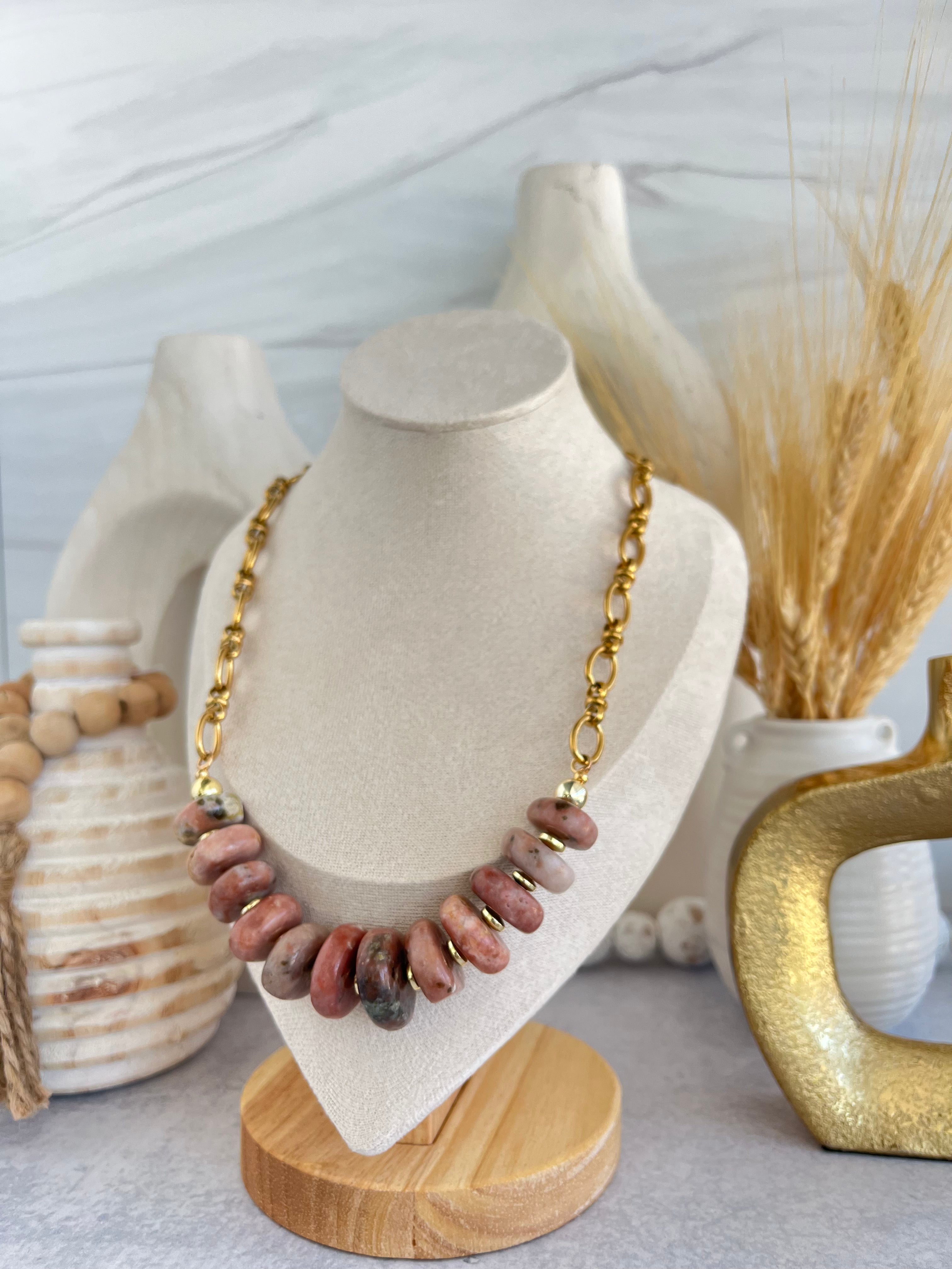 'Fléur' | Graduated Rhodochrosite with Chain Necklace