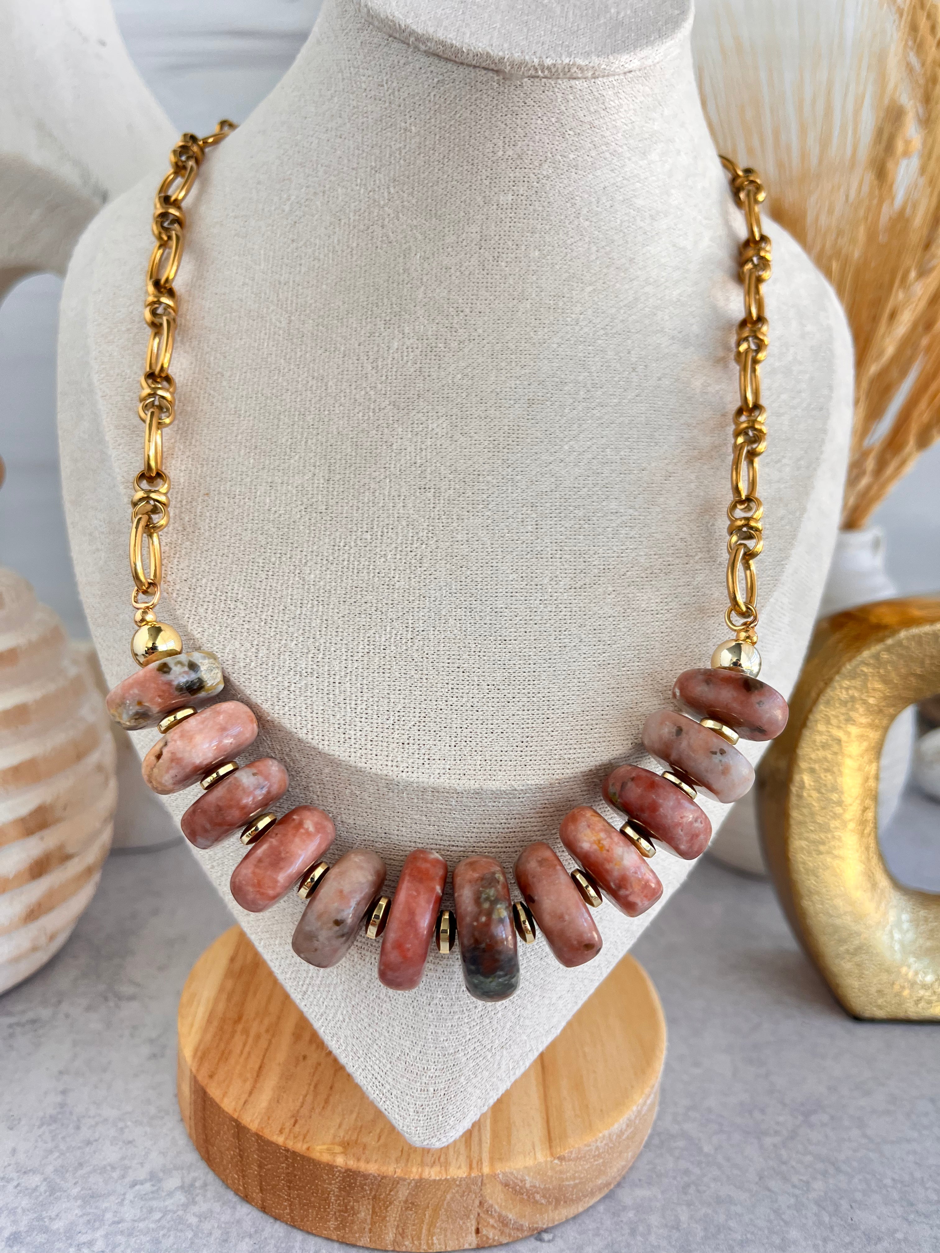 'Fléur' | Graduated Rhodochrosite with Chain Necklace