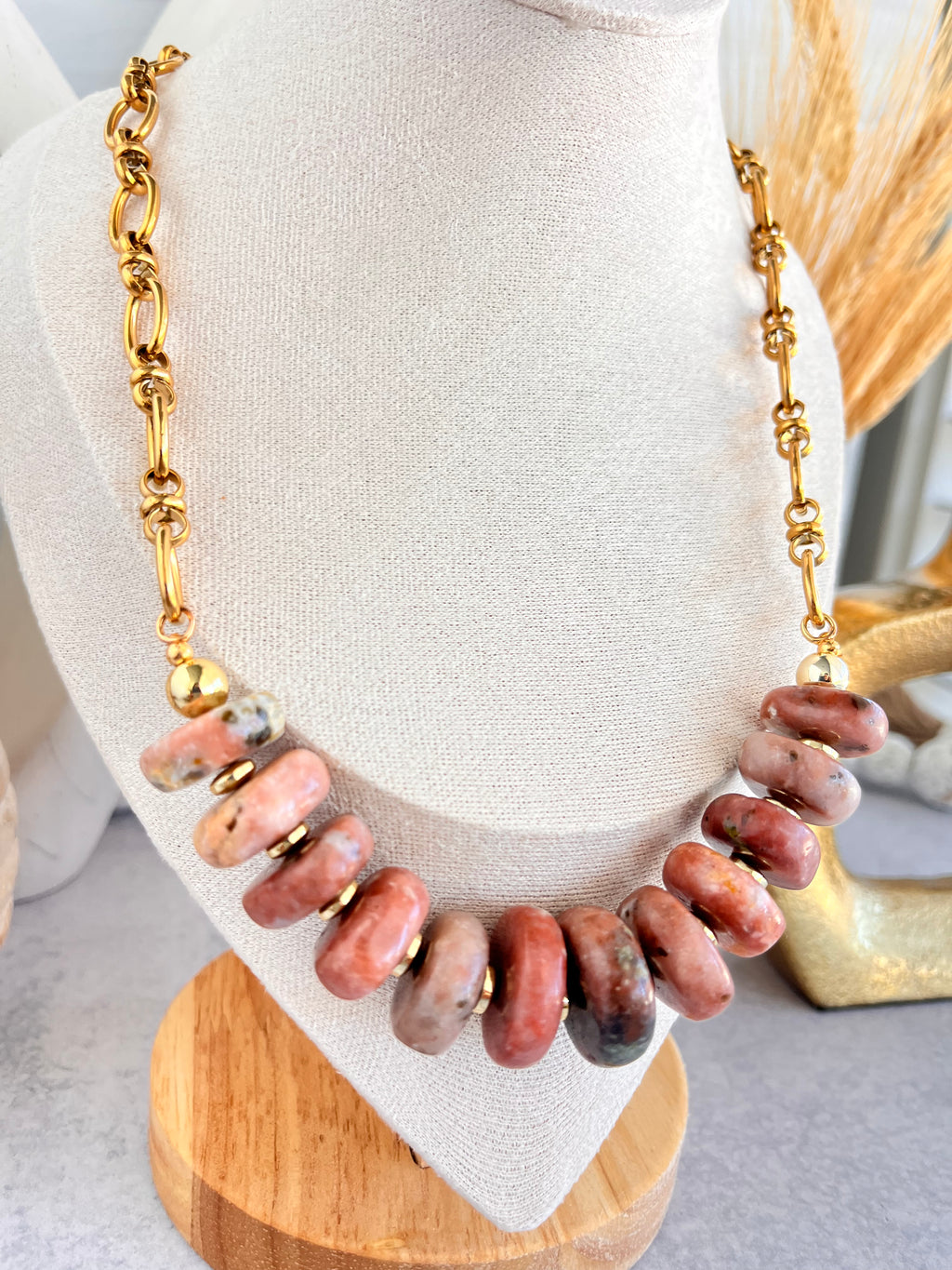 'Fléur' | Graduated Rhodochrosite with Chain Necklace