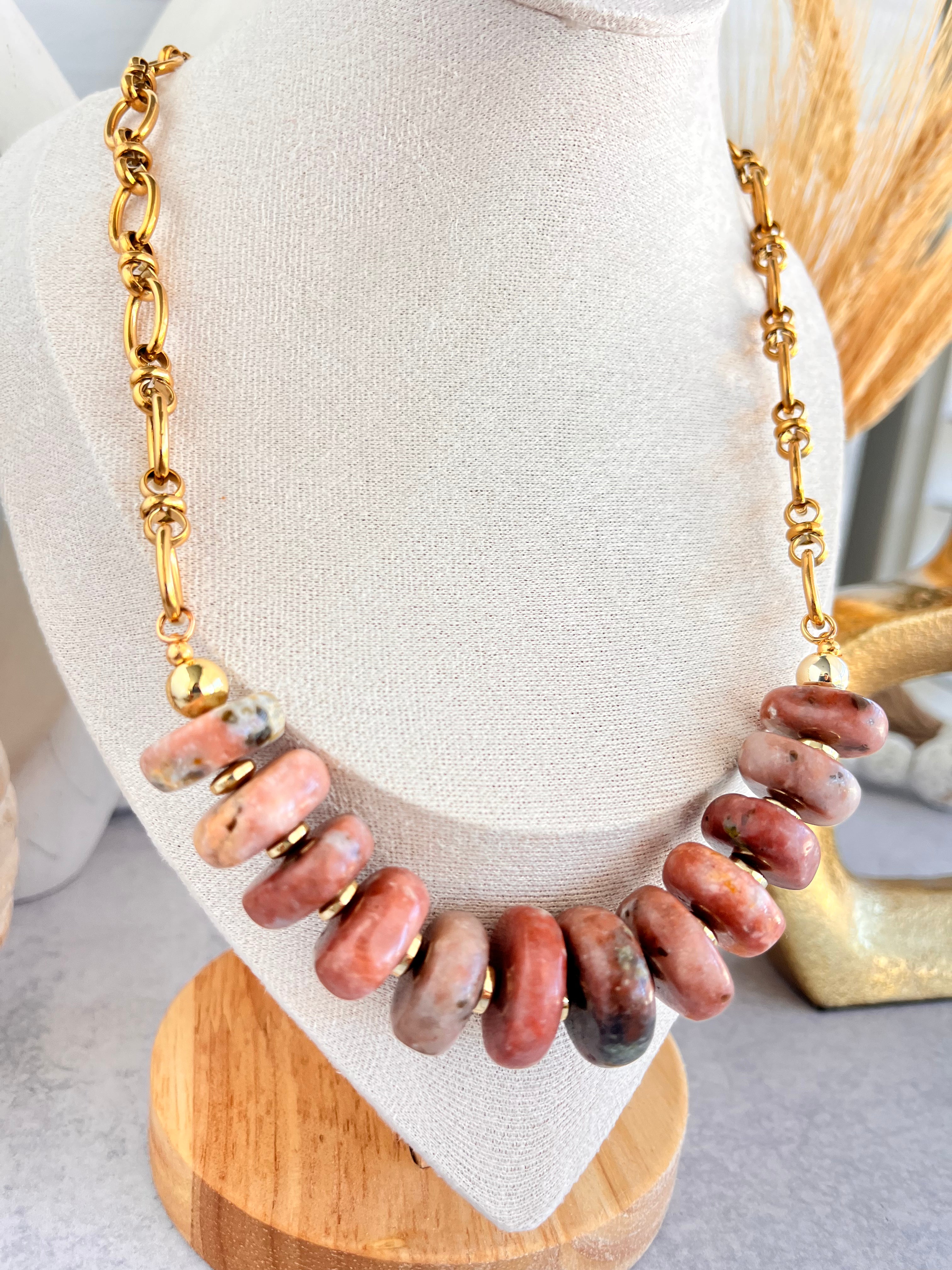 'Fléur' | Graduated Rhodochrosite with Chain Necklace