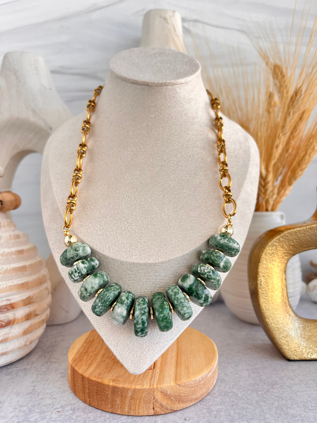 'Yvette' | Natural Tree Agate Stone with Chain Necklace