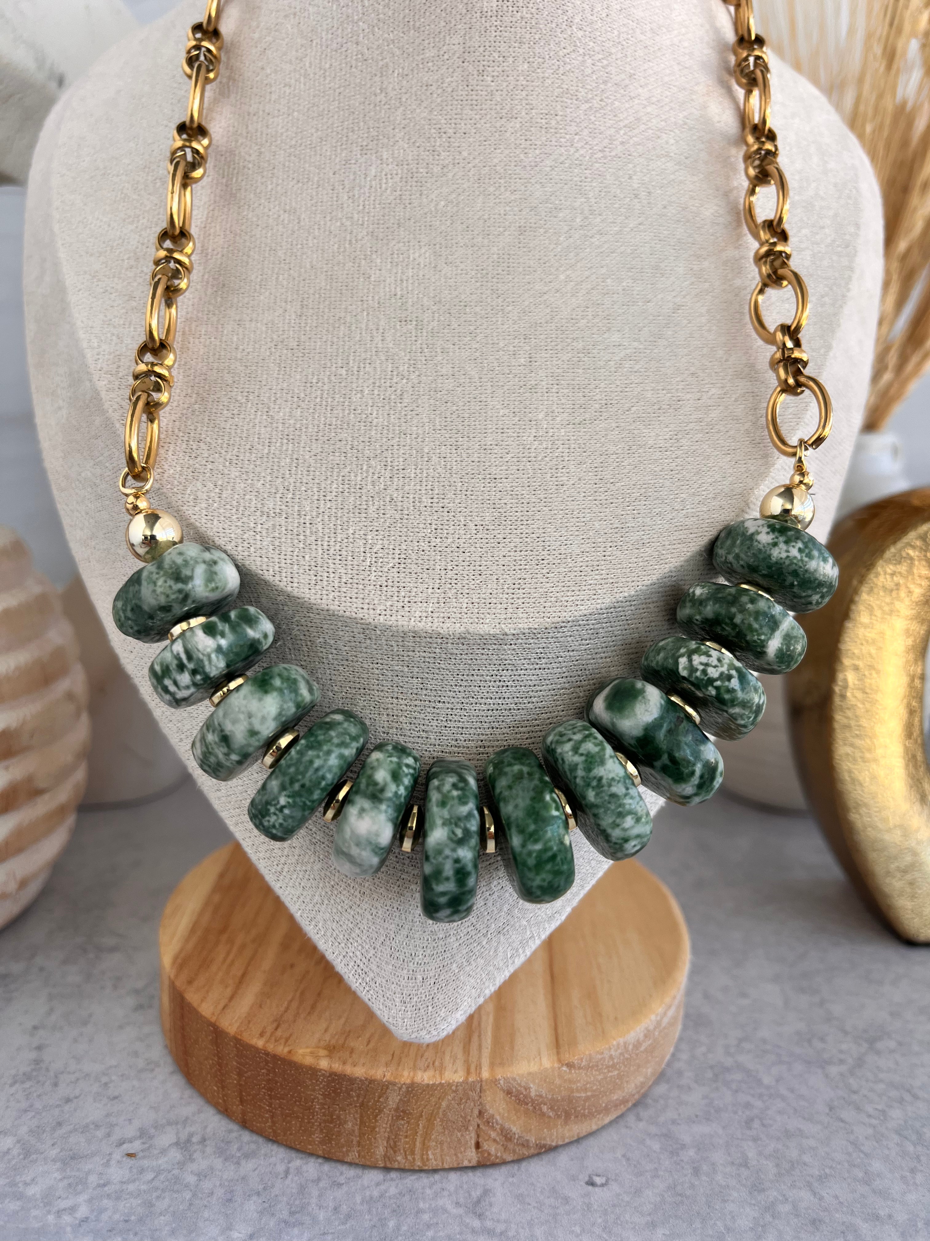 'Yvette' | Natural Tree Agate Stone with Chain Necklace