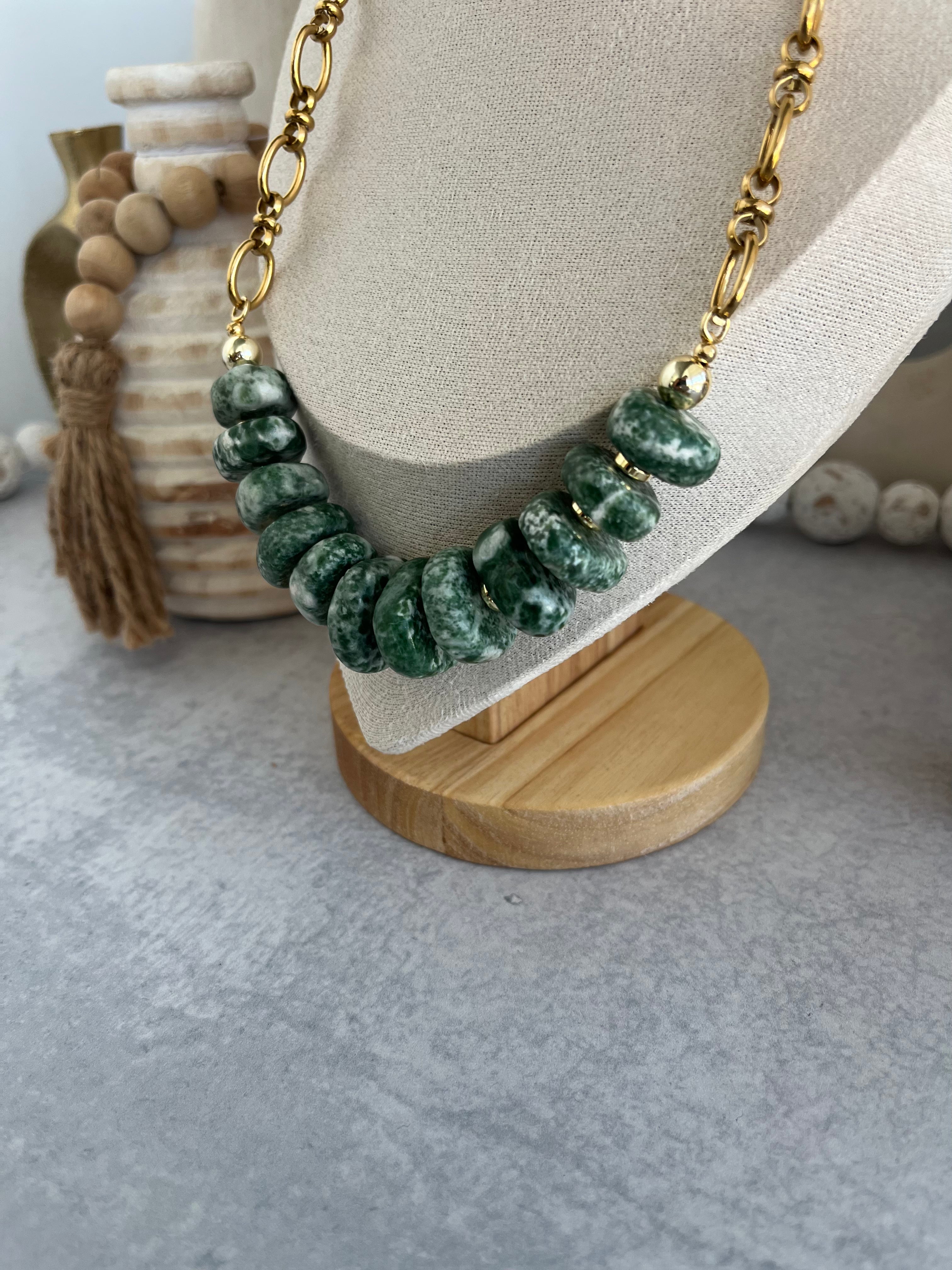 'Yvette' | Natural Tree Agate Stone with Chain Necklace
