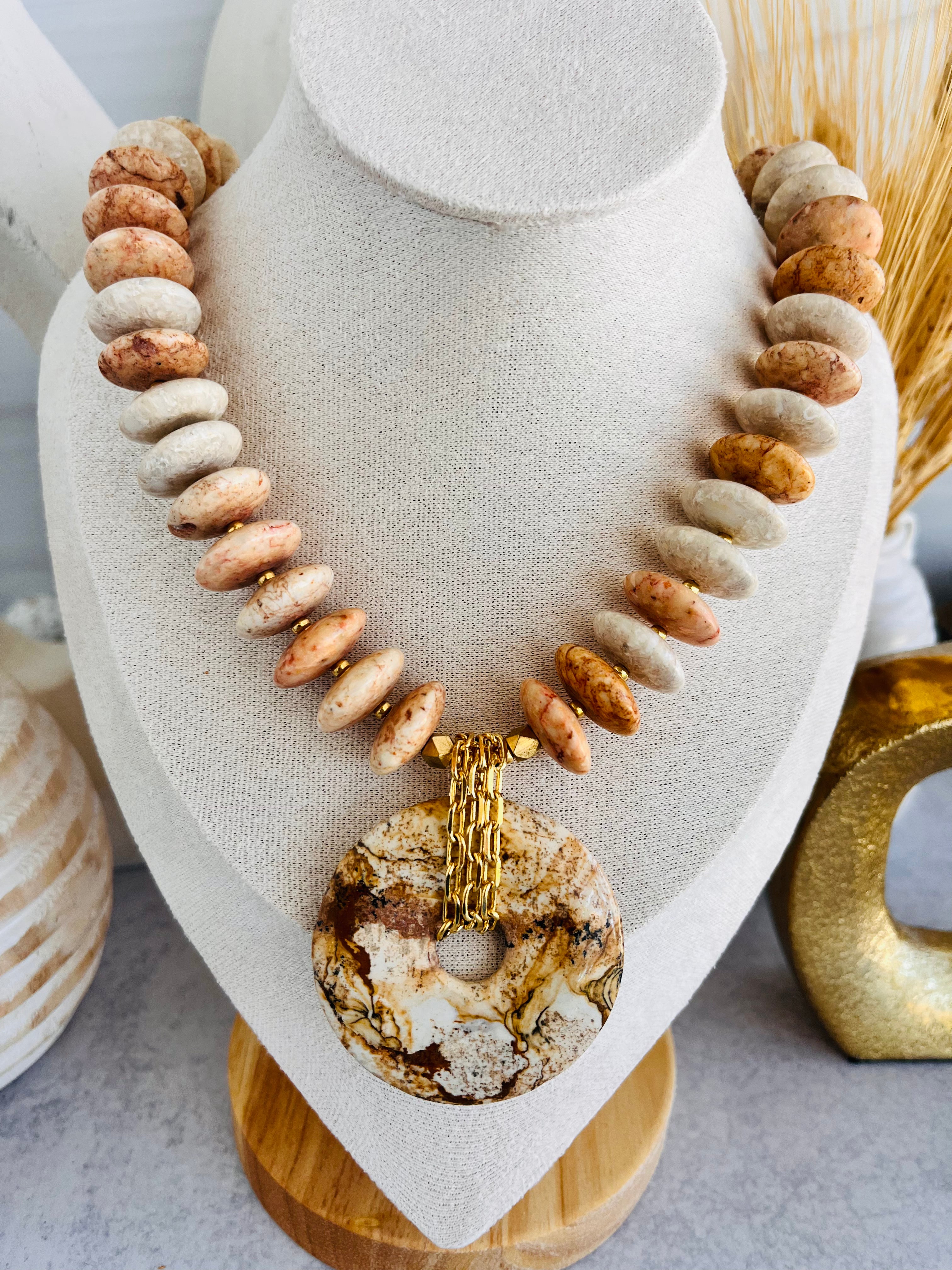 'Ophélie' | Sand Jasper with Picture Jasper Donut Necklace
