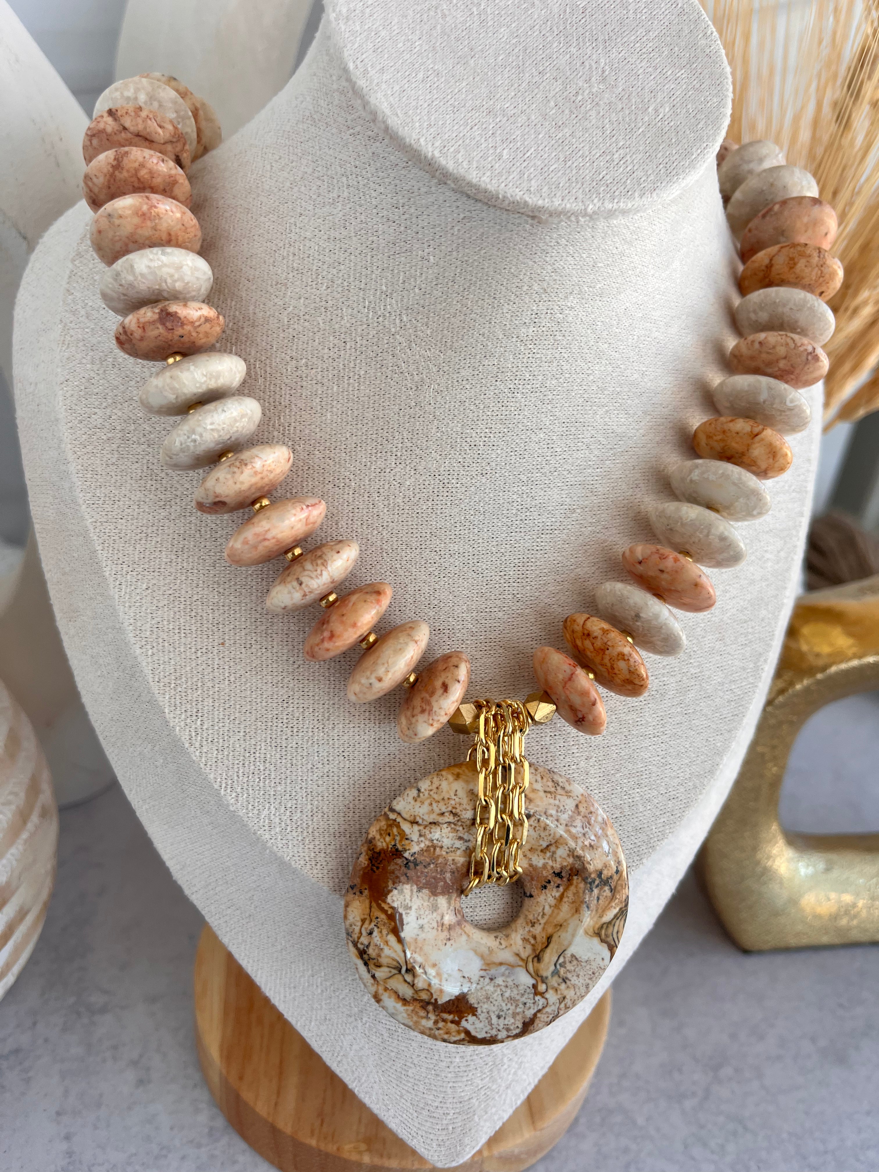 'Ophélie' | Sand Jasper with Picture Jasper Donut Necklace