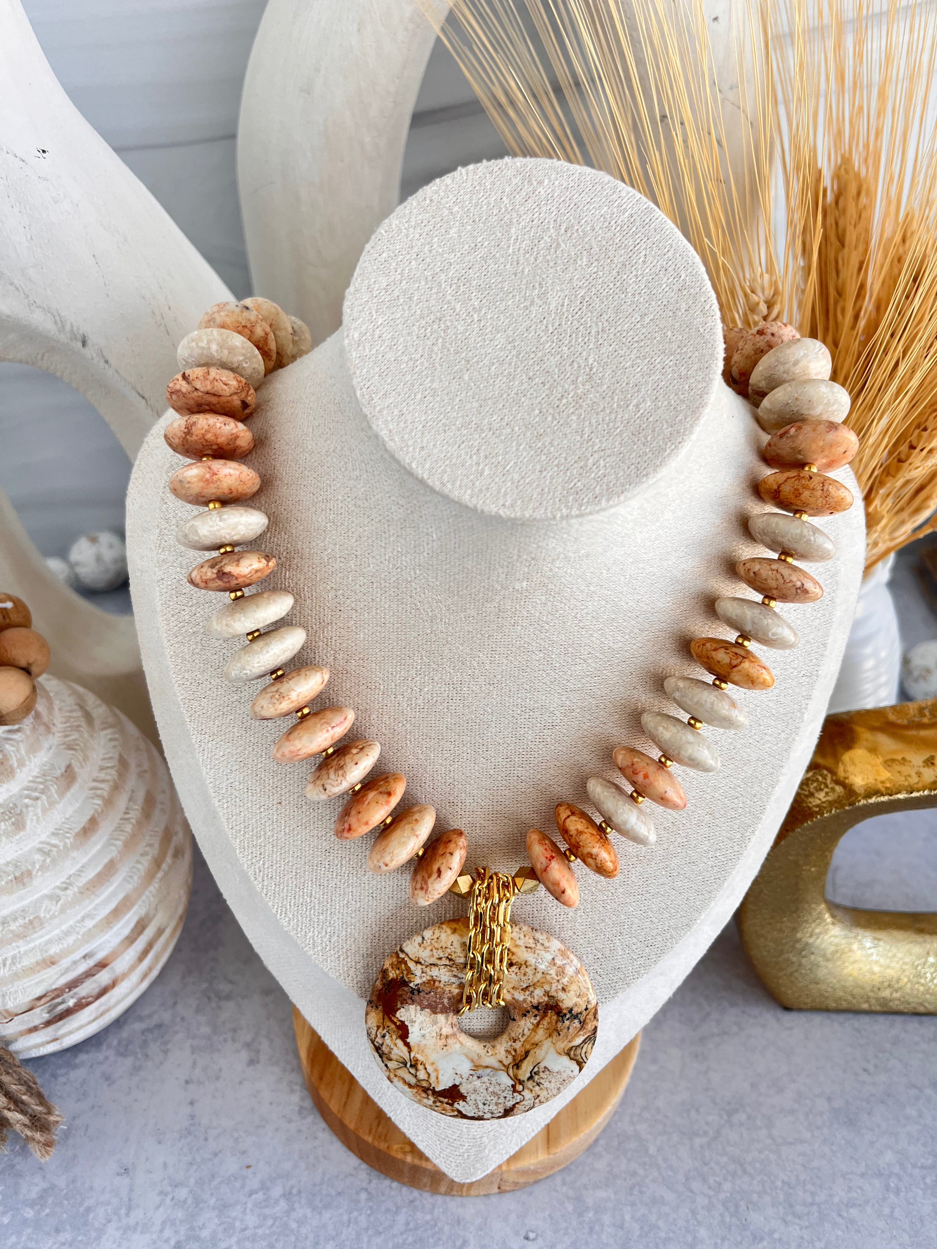 'Ophélie' | Sand Jasper with Picture Jasper Donut Necklace