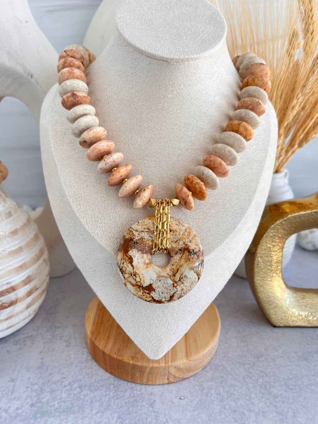 'Ophélie' | Sand Jasper with Picture Jasper Donut Necklace