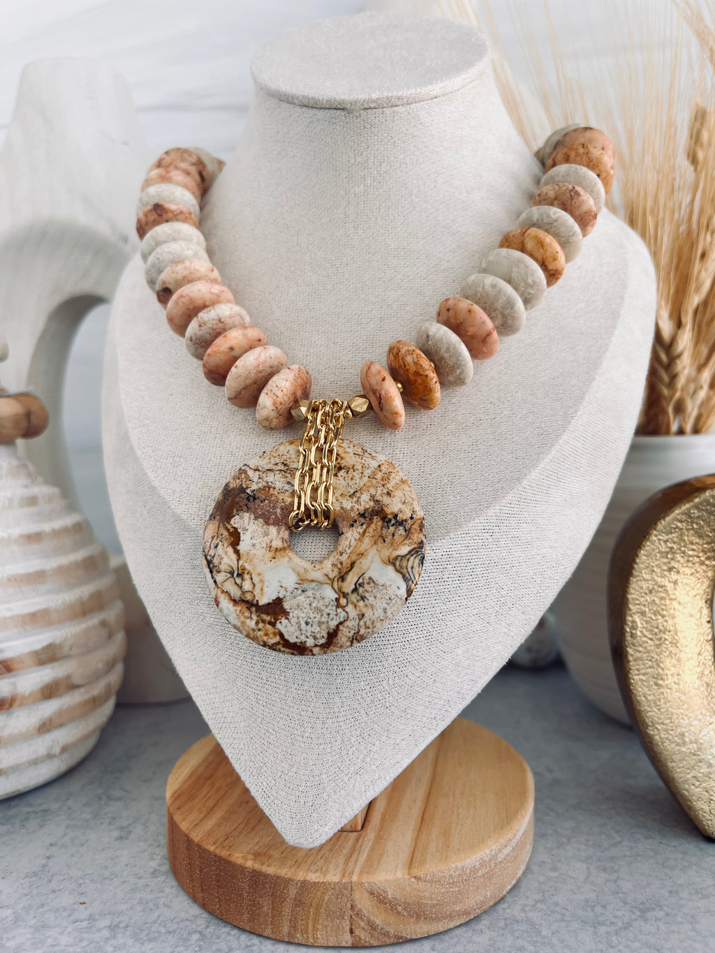 'Ophélie' | Sand Jasper with Picture Jasper Donut Necklace