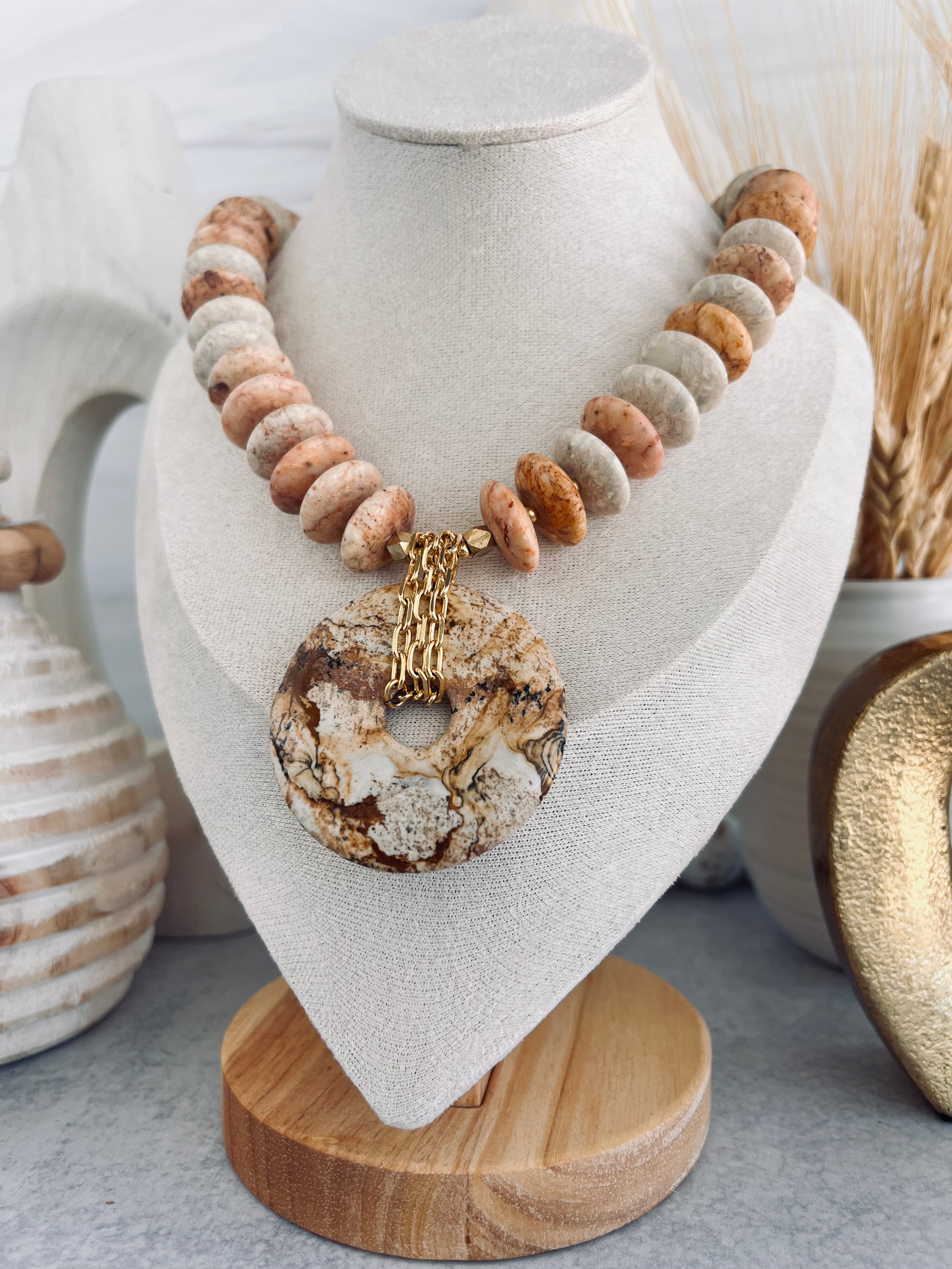 'Ophélie' | Sand Jasper with Picture Jasper Donut Necklace