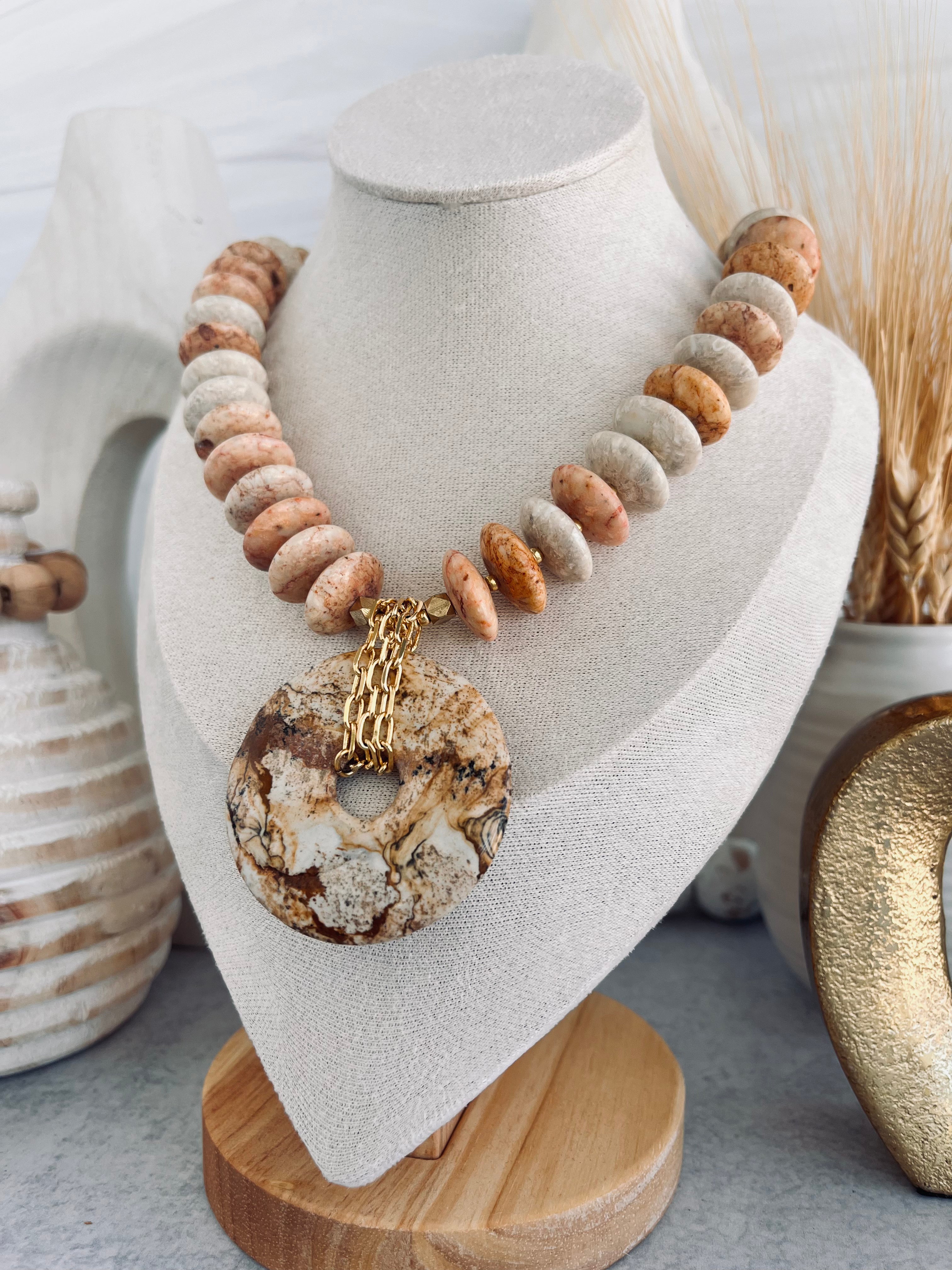 'Ophélie' | Sand Jasper with Picture Jasper Donut Necklace