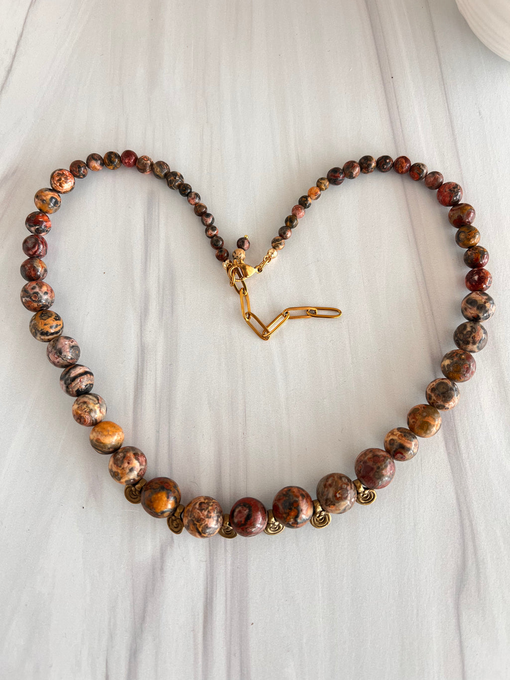 'Élise' | Leopard Skin Jasper with Tibetan Brass Necklace