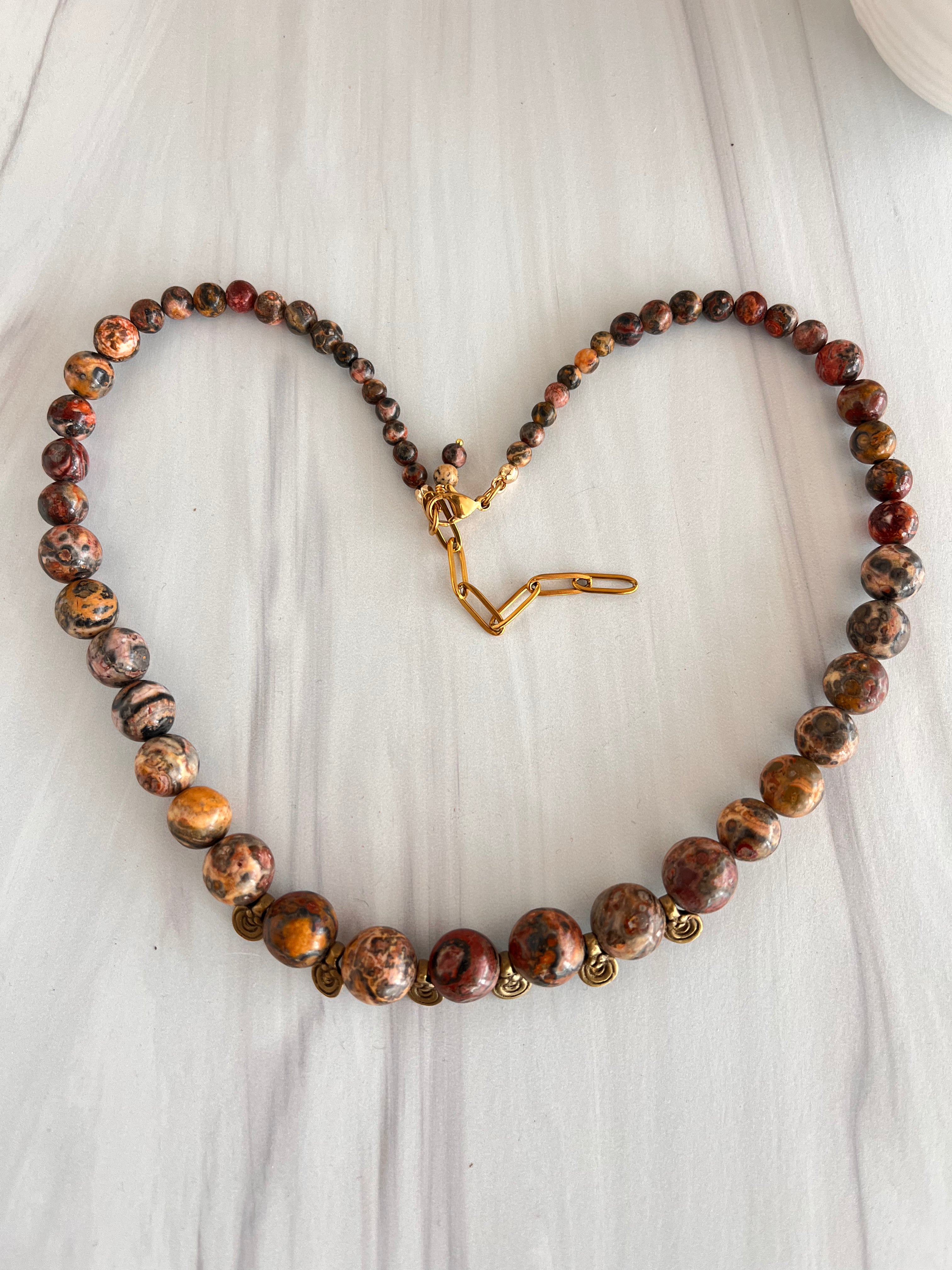 'Élise' | Leopard Skin Jasper with Tibetan Brass Necklace