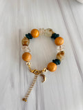 'Mánon' | Mustard and Teal Green Bracelet with Moon Charm