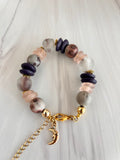 'Celeste" | Purple and Pink Ashanti Glass with Natural Stone Bracelet
