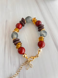 'Amándine' | Cherry Red Ashanti Glass and African Glass with Natural Stone Bracelet