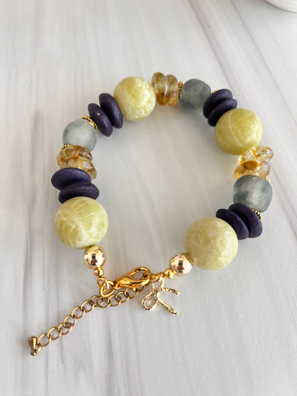 'Océane' | New Jade with Ashanti and African Glass Bracelet