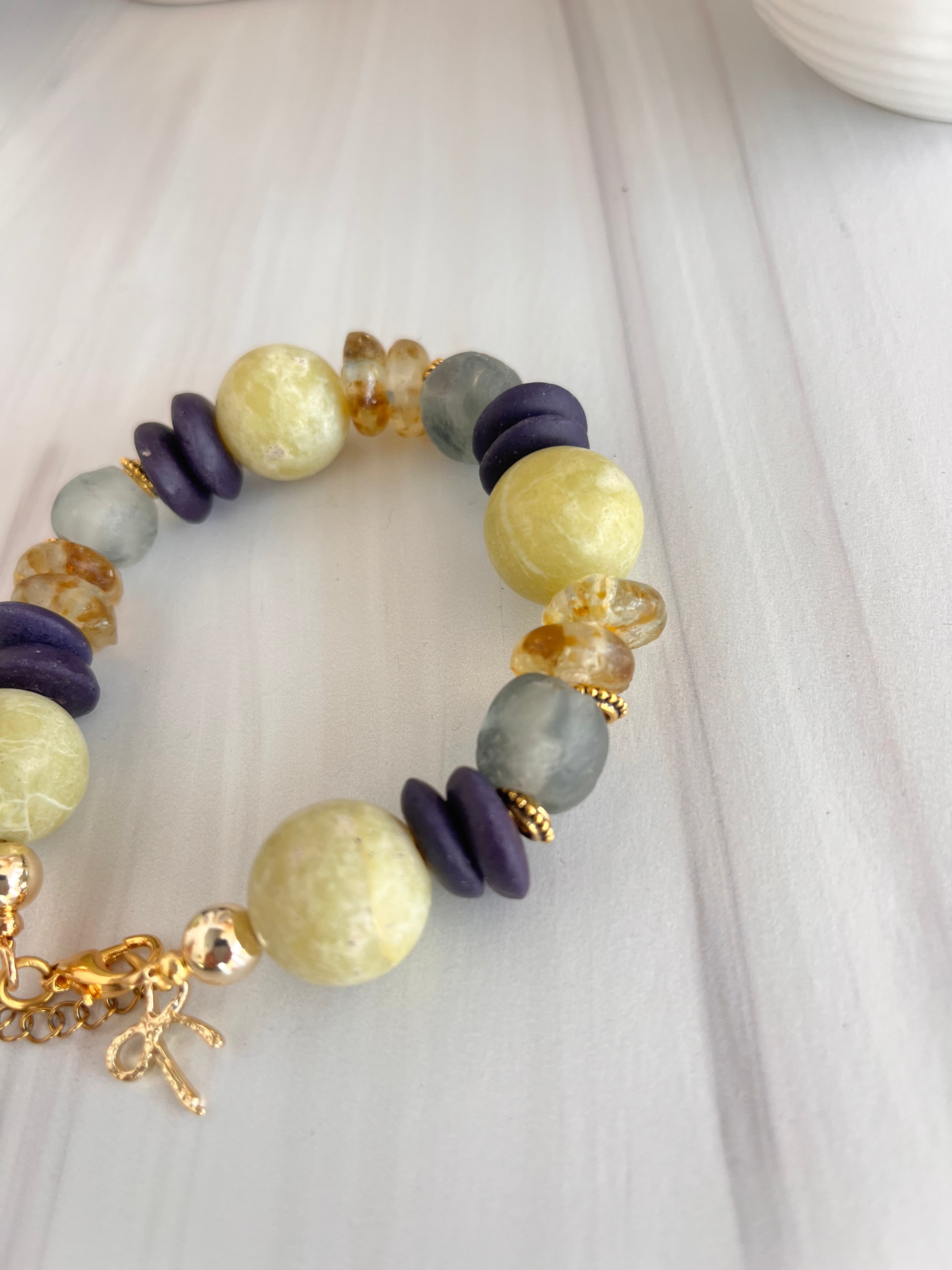 'Océane' | New Jade with Ashanti and African Glass Bracelet