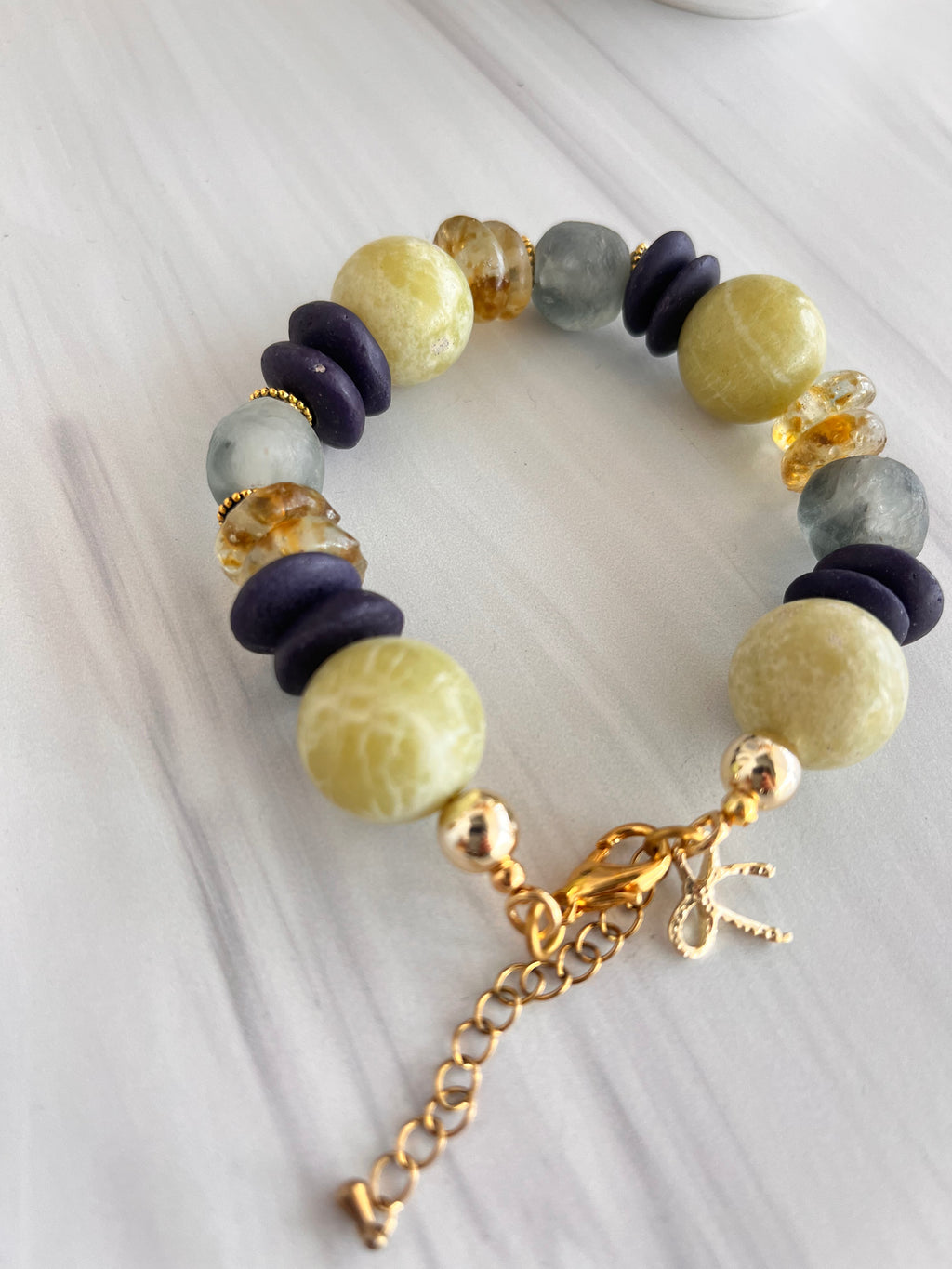 'Océane' | New Jade with Ashanti and African Glass Bracelet