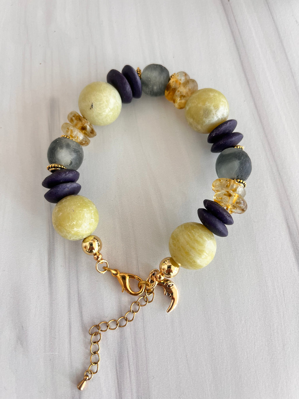 'Océane' | New Jade with Ashanti and African Glass Bracelet