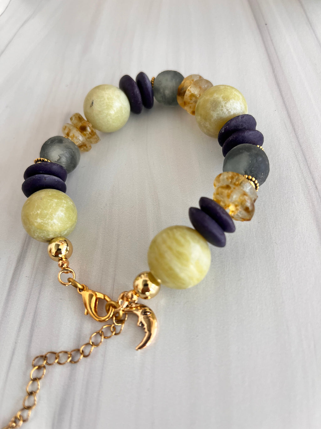 'Océane' | New Jade with Ashanti and African Glass Bracelet