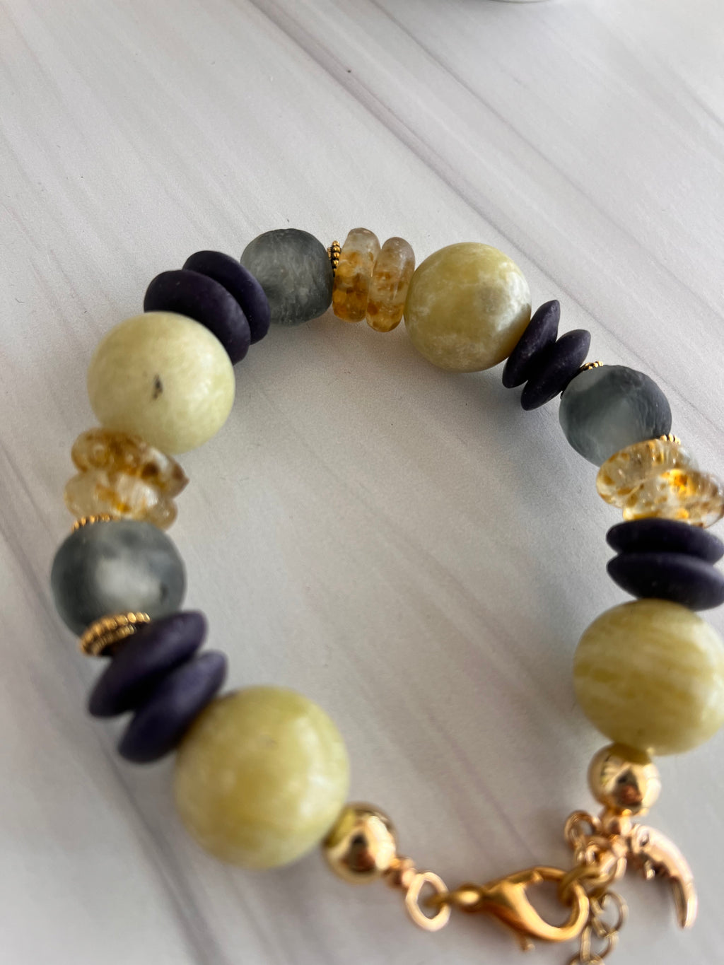 'Océane' | New Jade with Ashanti and African Glass Bracelet