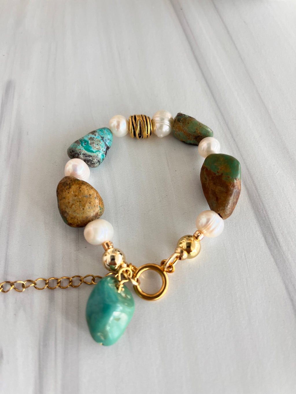 "Laurié' | Natural Turquoise with Freshwater Pearls Bracelet