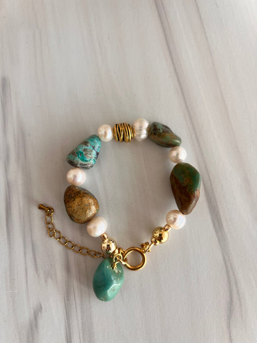 "Laurié' | Natural Turquoise with Freshwater Pearls Bracelet